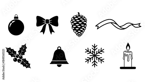 Charming black silhouette Christmas and New Year holiday icons, a versatile festive season collection