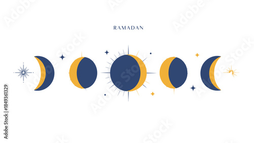 Ramadan (49) celebration phases moon cycle illustration with stars
