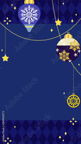 かわいいクリスマスオーナメントのイラスと背景・縦型16:9