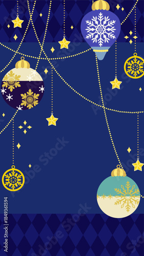 かわいいクリスマスオーナメントのイラスと背景・縦型16:9