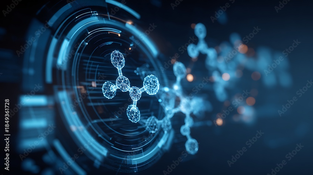 Obraz premium AI scientific data visualization interface, molecular diagrams hologram