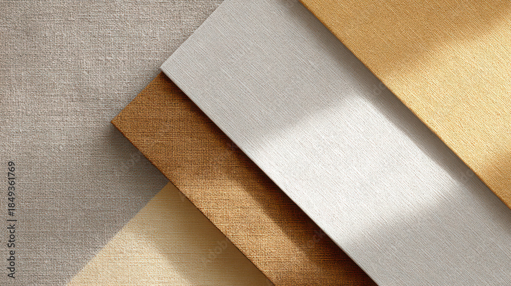 Fototapeta premium Sunlight Patterns Across Various Linen Textures Creating Unique Visual Effects in Soft Tones and Neutral Shades