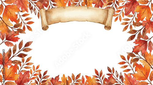 Autumn leaves frame border watercolor style