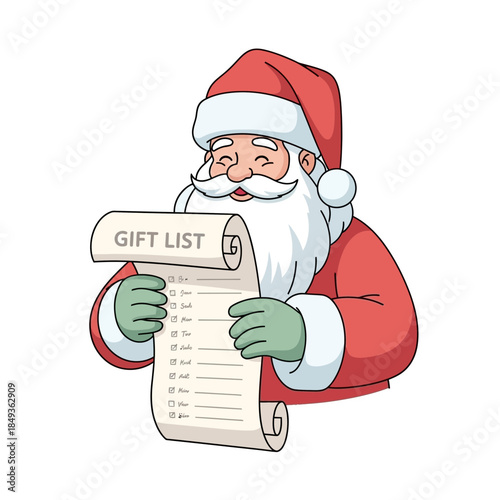 Santa Claus Reading a Gift List for Christmas Celebrations with Joyful Expression
