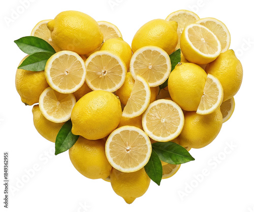 Fresh lemon in heart shape isolated on white background