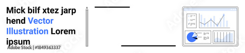 Pen paired with text block and chart-rich dashboard featuring graphs, pie charts, and analytical visuals. Ideal for business, analytics, education, marketing, reporting, presentation simple landing