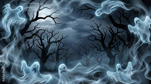 Ghost background with leafless trees background