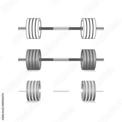 Barbell icon set featuring three design variations representing strength, fitness, and training. Clean and minimal symbols suitable for gym apps, sports branding, and workout visuals.