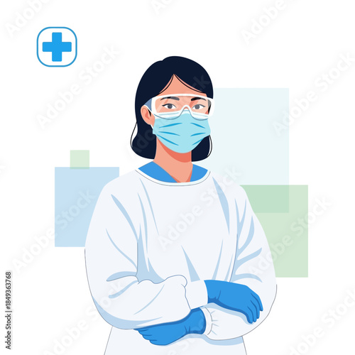 A healthcare worker wearing full personal protective equipment, including mask, goggles, gown, and gloves.