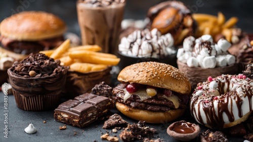 A Tempting and Unhealthy Food Array, Perfect for Cheat Day Indulgence