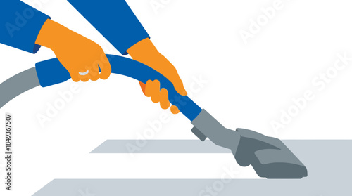 Illustration of a hand gripping a hose sprayer with a black background emphasizing tool usage and maintenance activities