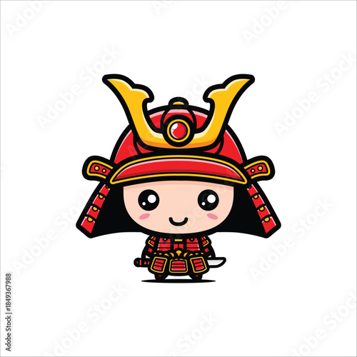 chibi cute red samurai warrior