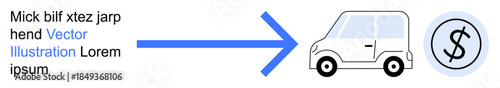 Financial management, transportation costs, car loans, saving money, automobile investment, economy. A car moving towards a dollar sign ion. Financial management and transportation costs concept