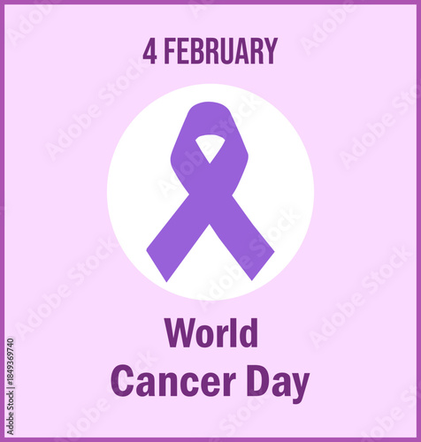 Сolorful banner for World Cancer Day with a purple ribbon and the inscription "World Cancer Day"