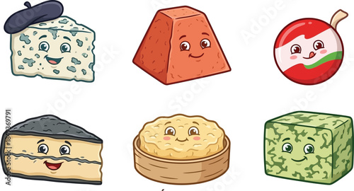 Cartoon Cheese Varieties on Transparent Background