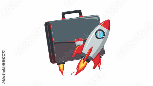 Dynamic business growth illustration briefcase and rocket representing startup launch, career acceleration, and innovative success