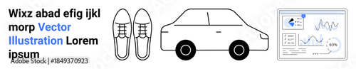 Transportation, analytics, ecommerce, mobility trends, data visualization, vehicle design. Sneakers, a car analytics dashboard. Transportation and analytics visualization concepts