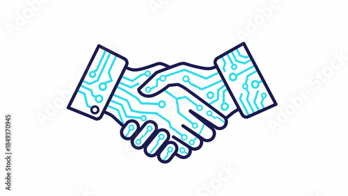 Modern digital handshake icon depicting trusted technological partnership, innovative business collaboration, and secure data exchange for global connections