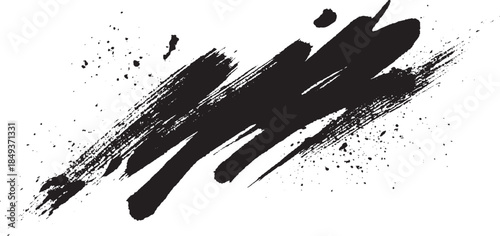 Grunge Brush Strokes Collection on White Background. long brosh strokes black vector simple horizontal  of black grunge brush strokes perfect for textured designs and artistic graphics, isolated 