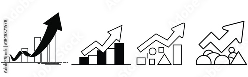 Growth charts and increasing trends depicted with simple black and white line art