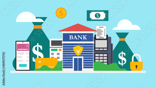 Modern Banking and Financial Services Concept with Bank Building