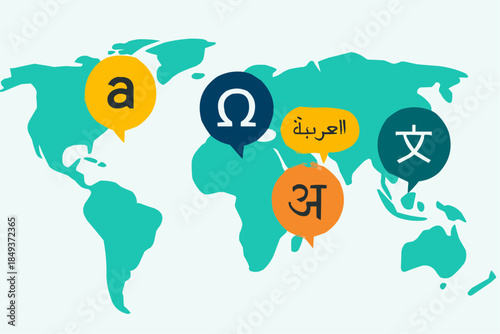 World Map of Languages – Multilingual Communication Concept