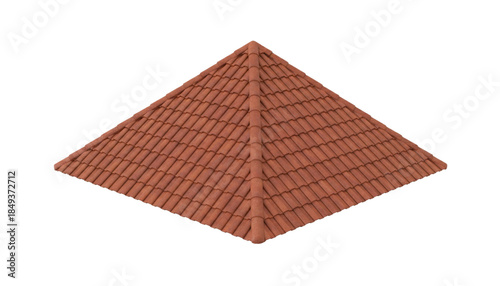 Hip roof with red tile pattern isolated on transparent background.