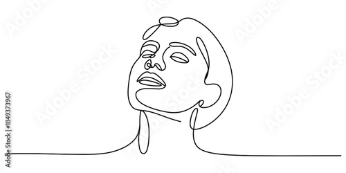 Minimalist continuous line drawing of a womans face looking up