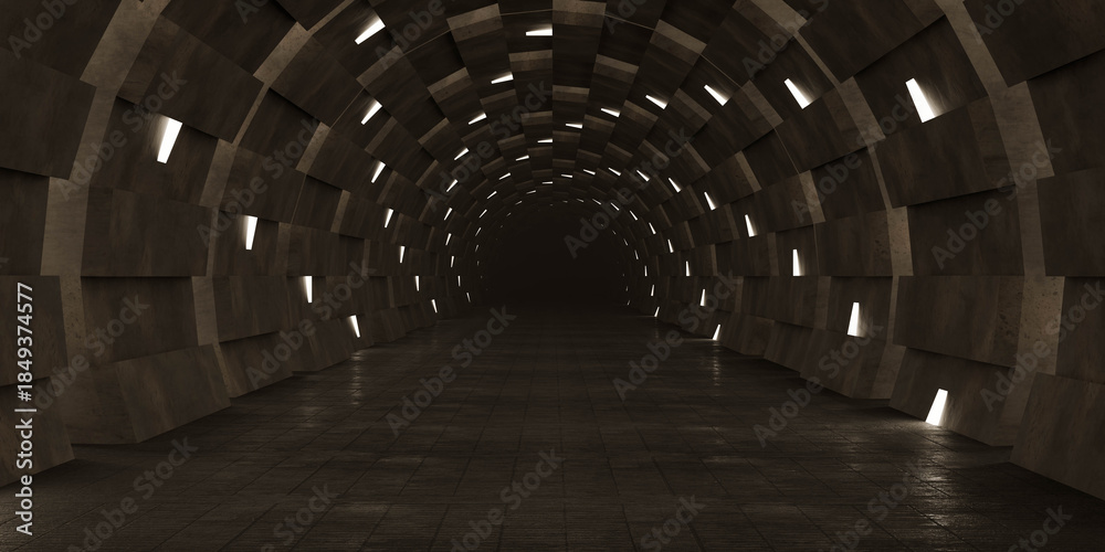 Fototapeta premium Dark modern tunnel with dim lighting