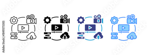 Video Processing icon set multiple style collection