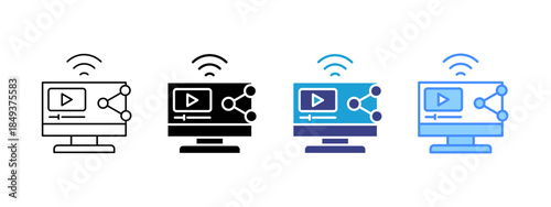 Video Sharing icon set multiple style collection