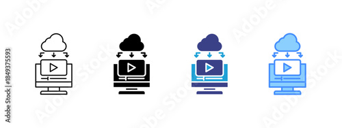 Cloud Media icon set multiple style collection