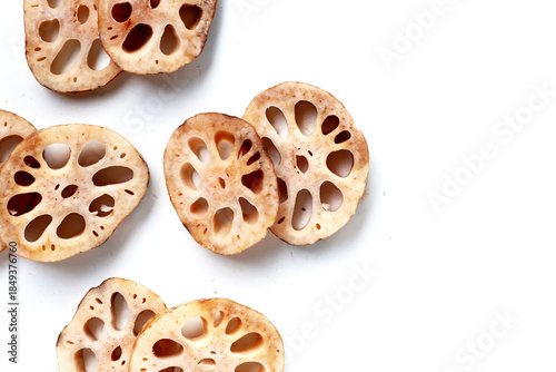 Fresh lotus root slices, crisp and nutritious.