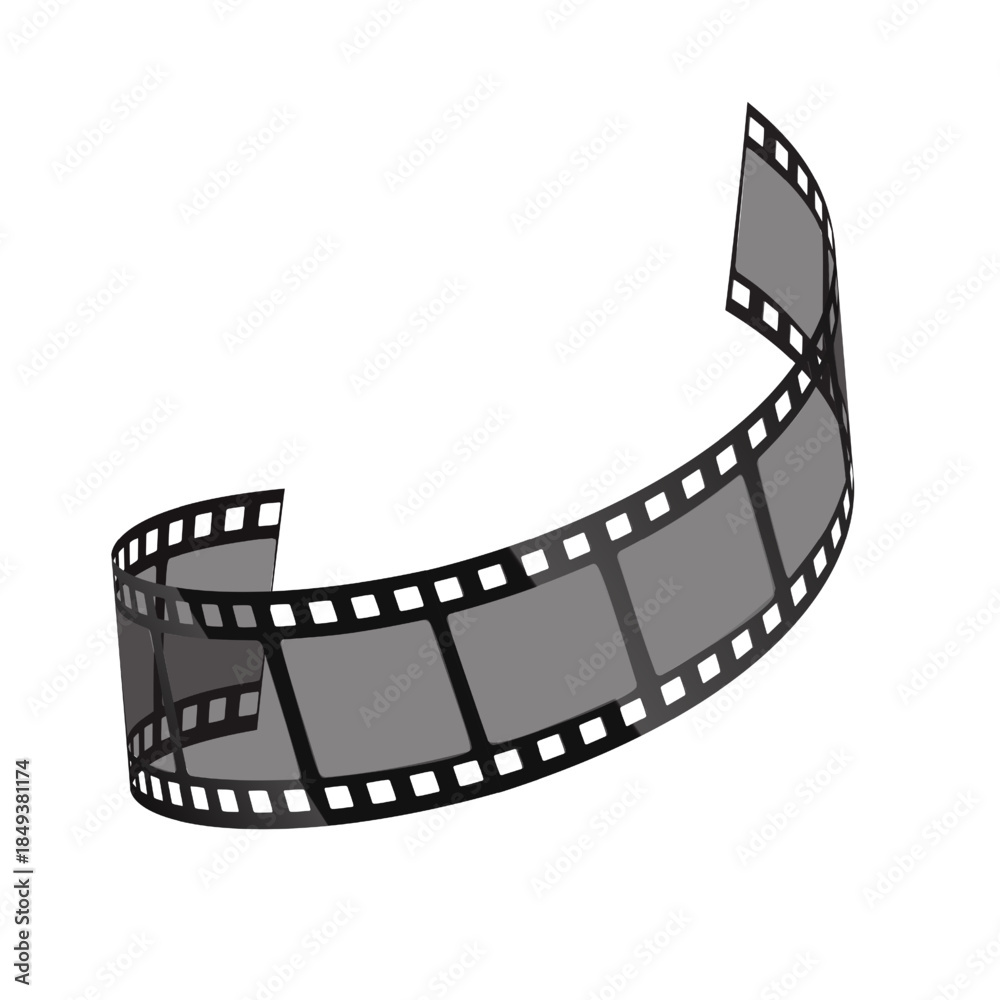 Naklejka premium Curved 35mm film strip vector illustration isolated on white background, Vector illustration