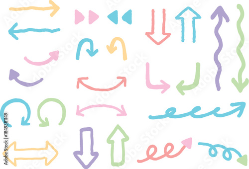 パステルカラーのラフな矢印セット