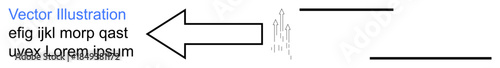Directional guidance, conceptual flow, navigation, design elements, communication , visual hierarchy. Black arrow with dynamic dashed lines and placeholder text. Directional guidance and conceptual
