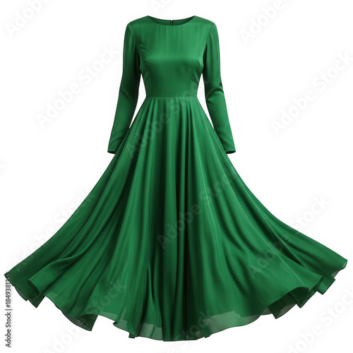 Green long sleeve flowing dress isolated on transparent background