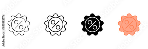 Set of minimalist percentage tag icons with transparent background, depicting discount symbols for e-commerce, retail sales, and promotional offers, vector illustration