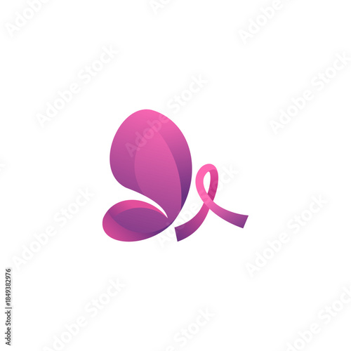 A pink and purple butterfly logo with a flowing ribbon, symbolizing breast cancer awareness and support.
