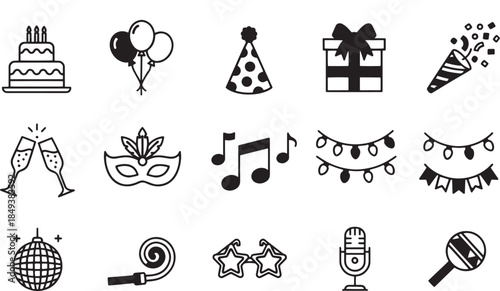 Party icons collection. A selection of various party-related symbols with a festive mood