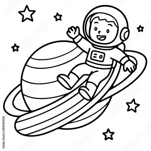 Celestial Explorer's Joyful Journey: A whimsical illustration of an astronaut soaring through the cosmos, enjoying a jovial ride, embarking on a fantastic adventure. 