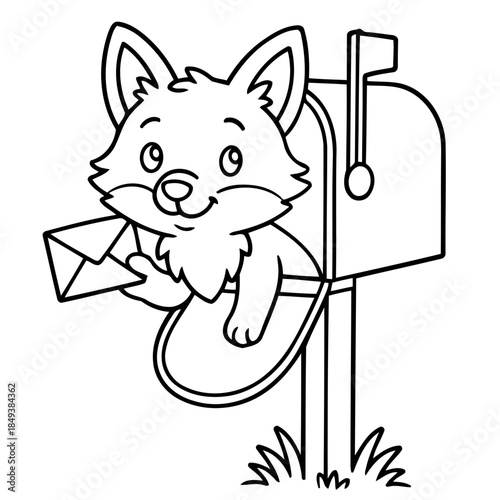 Fox Mail Delivery: A whimsical fox eagerly delivers a letter from its mailbox, a moment of delight. This simple scene, perfect for illustrating messages.