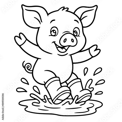 Piglet's Playful Splash: A cheerful cartoon piglet splashes joyfully in a puddle, radiating glee and energy with every splash. 