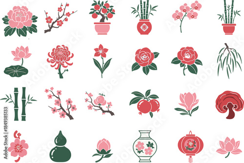 Wallpaper Mural A collection of various floral illustrations, with detailed designs of different flower types, and symbolic representations. A colorful and vibrant graphic. Torontodigital.ca