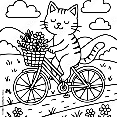Cat on Bicycle: A charming feline embarks on a leisurely bicycle ride through a picturesque landscape, bringing joy and a sense of freedom.