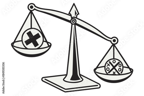 Balance of Choices: A graphic depicting a scale, each pan bearing a symbol, suggesting decisions and the weighing of options. Emphasizing judgment.