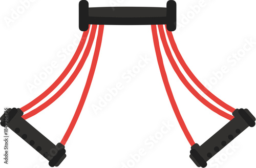 Red resistance band chest expander with black handles for fitness training.