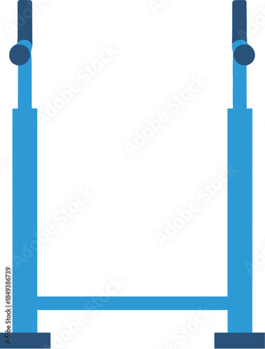 Adjustable blue squat rack stand for gym workouts and weightlifting.