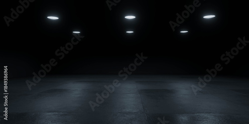 Foto Dark minimalist room with ceiling lights