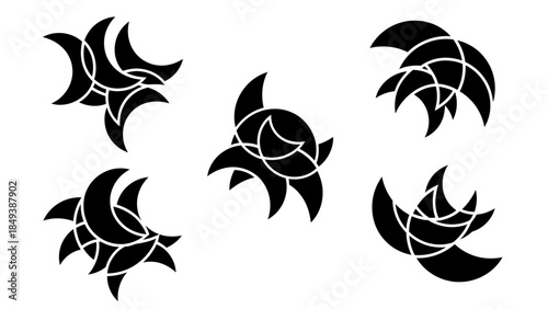 Abstract black and white geometric shapes with crescent and curved elements design collection